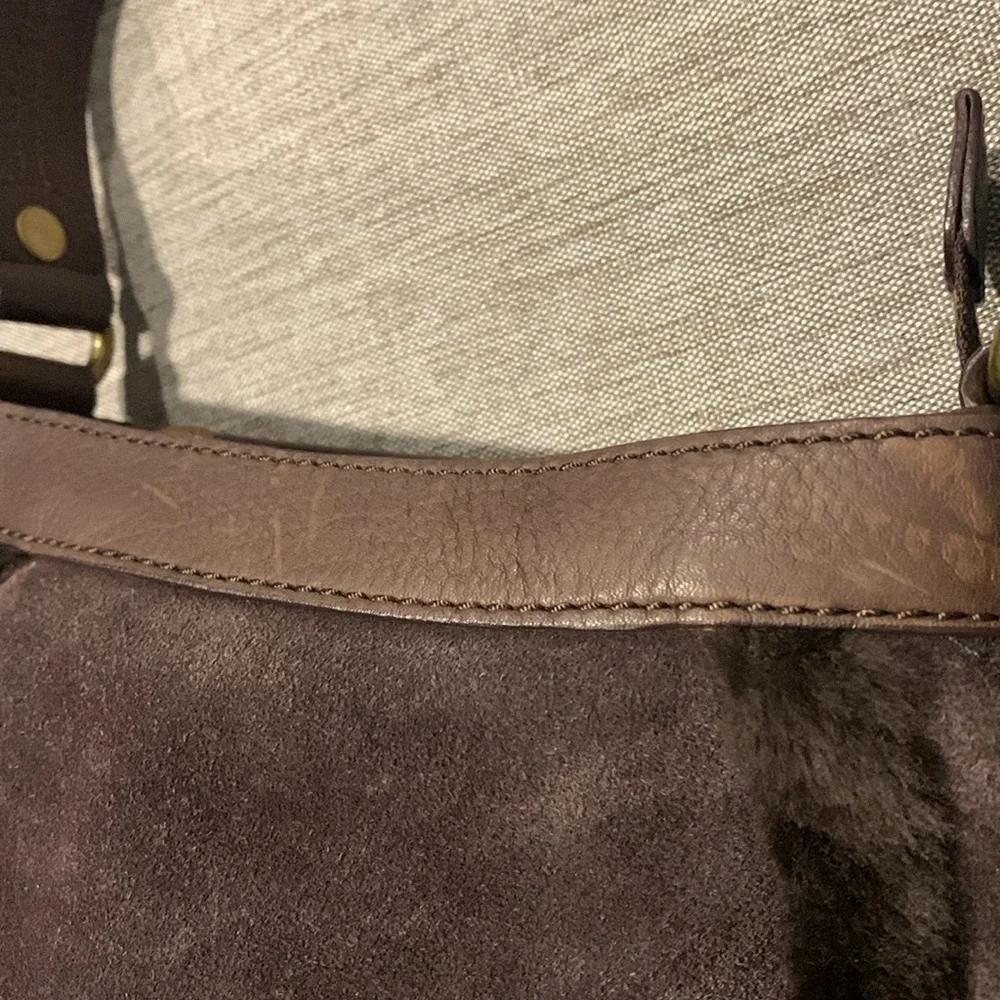 LMT: UGG Australia Suede Leather Shearling Classic Bailey Handbag in Dark Brown